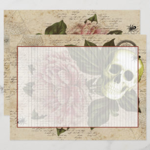 Red Peony Steampunk Skull Ephemera
