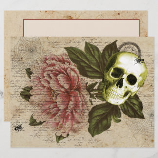 Red Peony Steampunk Skull Ephemera Custom Letterhead