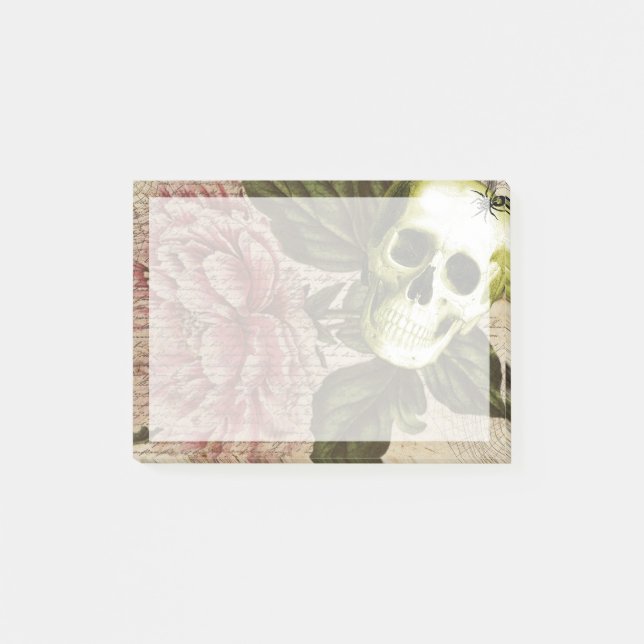 Red Peony Steampunk Skull Ephemera Post-it Notes (Front)