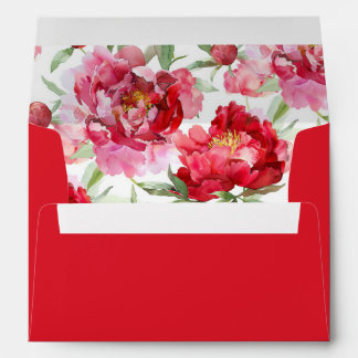 Red Peony Watercolor Flowers Envelope