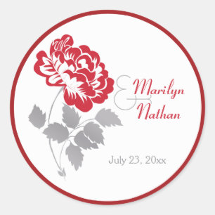 Red Peony with Taupe and White1.5" Round Sticker