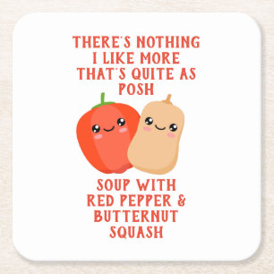 red pepper and butternut squash soup square paper coaster
