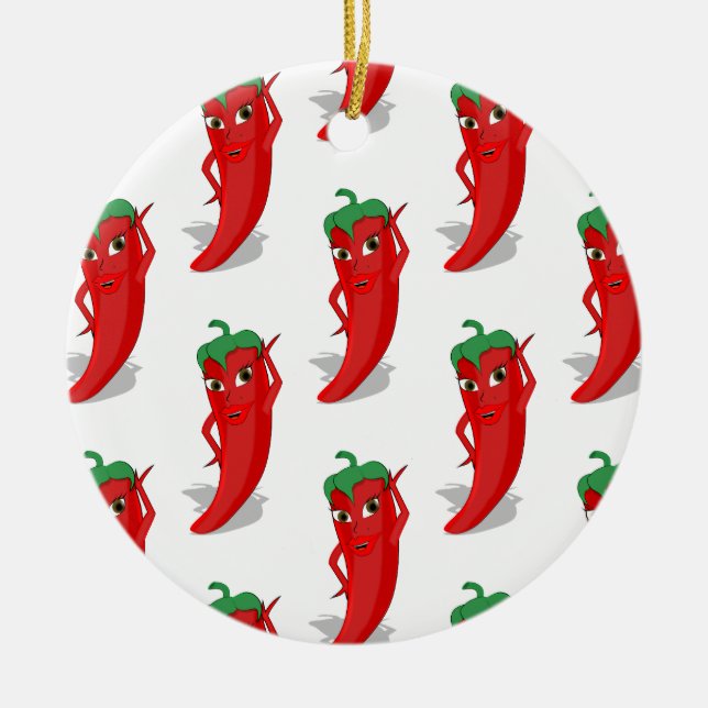 Red Pepper Diva Cartoon Pattern Ceramic Ornament (Front)