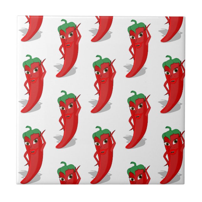 Red Pepper Diva Cartoon Pattern Ceramic Tile (Front)