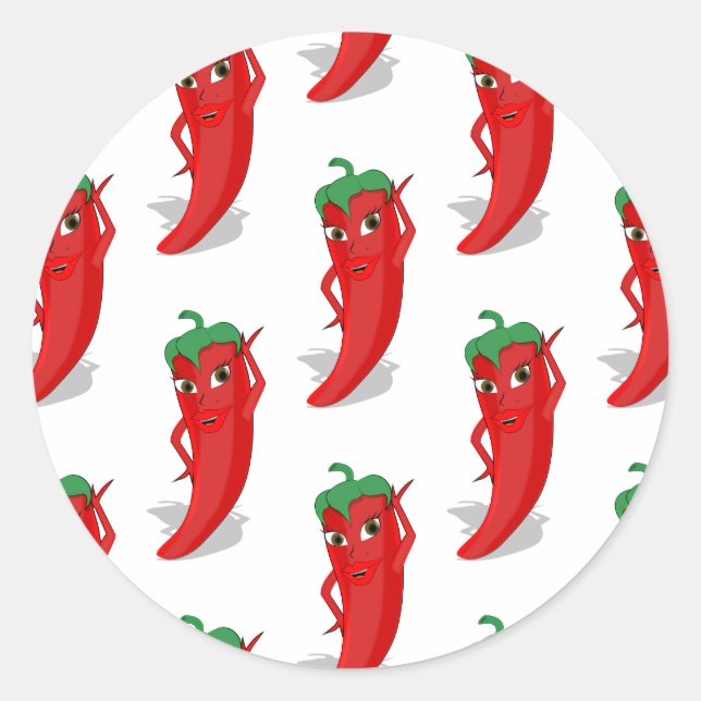 Red Pepper Diva Cartoon Pattern Classic Round Sticker (Front)