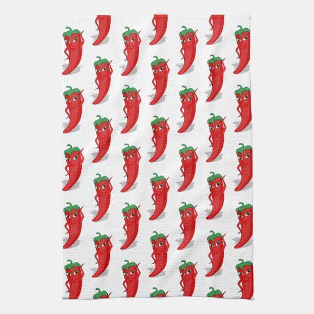 Red Pepper Diva Cartoon Vertical Pattern Tea Towel (Vertical)