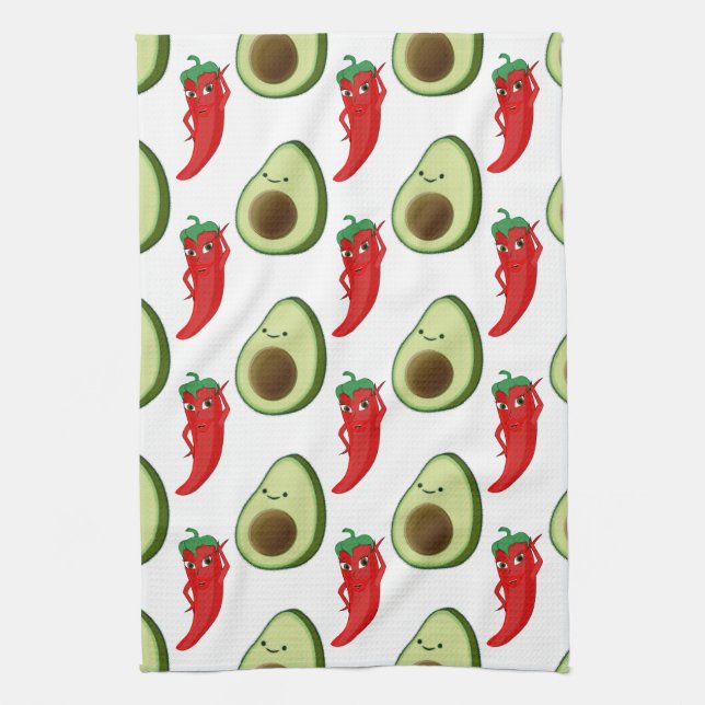 Red Pepper Diva Cute Green Avocado Cartoon Pattern Tea Towel (Vertical)
