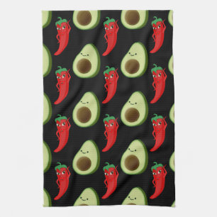 Red Pepper Diva Cute Green Avocado Cartoon Pattern Tea Towel
