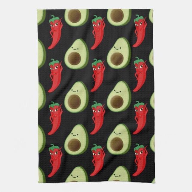 Red Pepper Diva Cute Green Avocado Cartoon Pattern Tea Towel (Vertical)