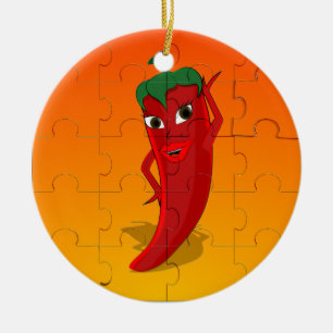 Red Pepper Diva Jigsaw Puzzle Ceramic Ornament