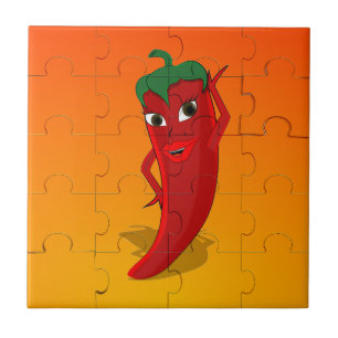 Red Pepper Diva Jigsaw Puzzle Ceramic Tile