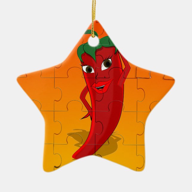 Red Pepper Diva Jigsaw Puzzle Ceramic Tree Decoration (Front)