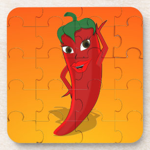 Red Pepper Diva Jigsaw Puzzle Coaster