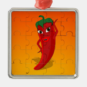 Red Pepper Diva Jigsaw Puzzle Metal Tree Decoration