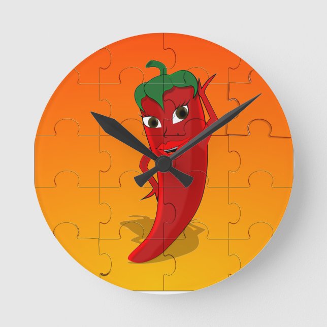 Red Pepper Diva Jigsaw Puzzle Round Clock (Front)