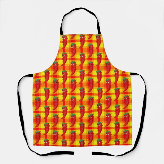 Red Pepper Diva Orange Yellow Plaid Pattern Apron (Front)
