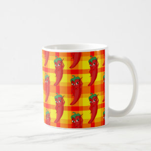 Red Pepper Diva Orange Yellow Plaid Pattern Coffee Mug