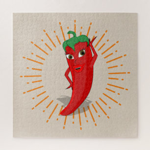 Red Pepper Diva With Vintage Sunburst Drawing Jigsaw Puzzle