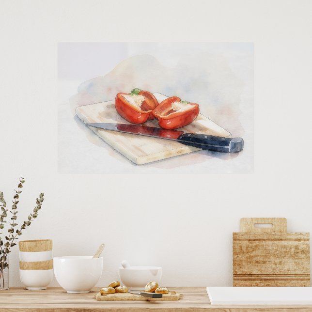 Red Pepper Knife Cafe Restaurant Kitchen Art Poster (Kitchen)