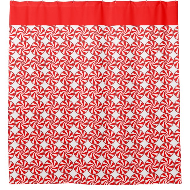 Red Peppermint Candy Swirls Shower Curtain (Front)