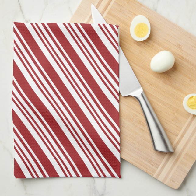 Red Peppermint Stripe Tea Towel (Quarter Fold)