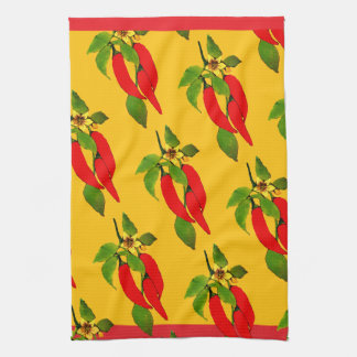  Red Peppers Bold and Bright Colors on Vine Tea Towel
