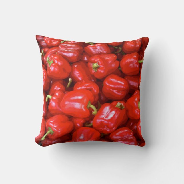 Red Peppers in Posterised Pattern Cushion (Front)