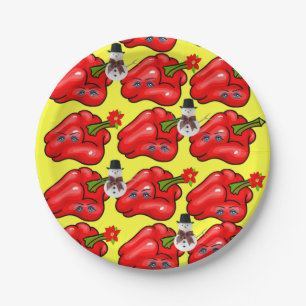 Red Peppers Paper Plates, Merry Christmas Snowman  Plate