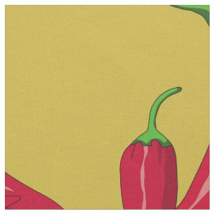 Red peppers pattern, chilli pepper on gold fabric