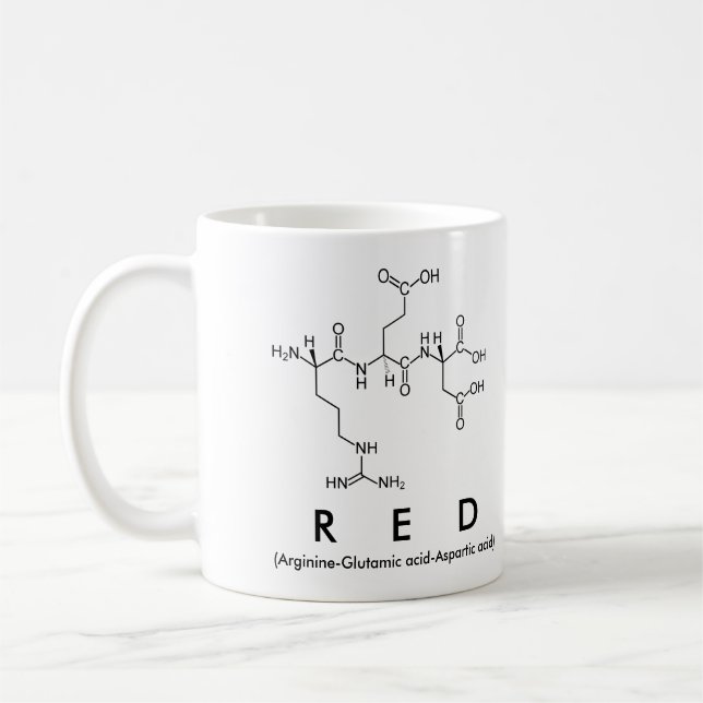 Red peptide name mug (Left)