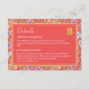 Red Peranakan floral Chinese wedding details Enclosure Card