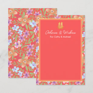 Red Peranakan floral double xi Chinese wedding  Advice Card
