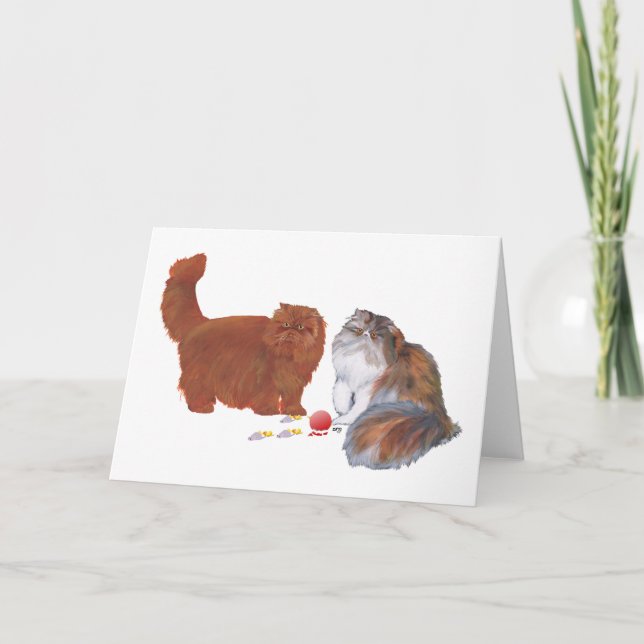 Red Persian and Calico Persian w/Ornament Holiday Card (Front)