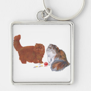 Red Persian and Calico Persian w/Ornament Key Ring