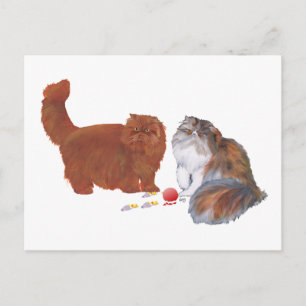 Red Persian and Calico Persian w/Ornament Postcard
