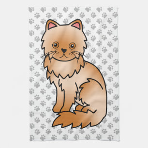 Red Persian Cute Cartoon Cat Illustration Tea Towel
