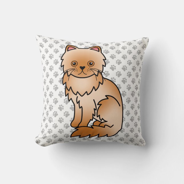 Red Persian Cute Cartoon Cat & Paws Cushion (Front)