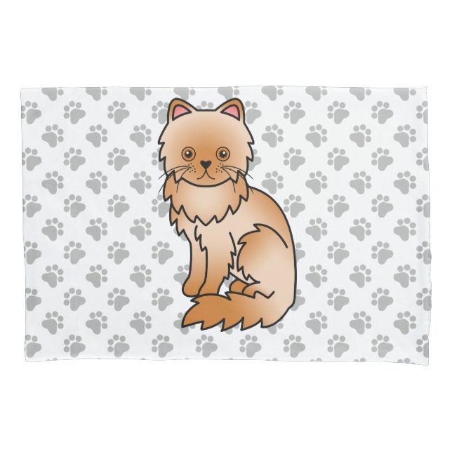 Red Persian Cute Cartoon Cat & Paws Pillowcase (Front)