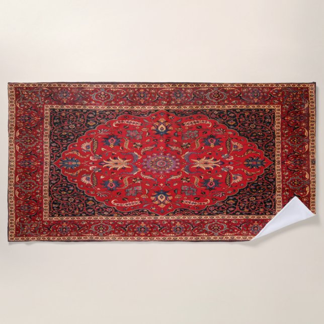Red Persian Rug from Mashhad Beach Towel (Front)