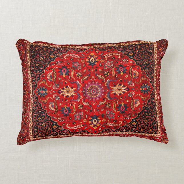 Red Persian Rug from Mashhad Decorative Cushion (Front)