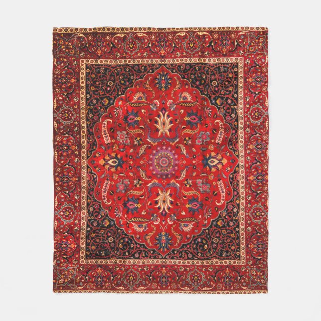 Red Persian Rug from Mashhad Fleece Blanket (Front)