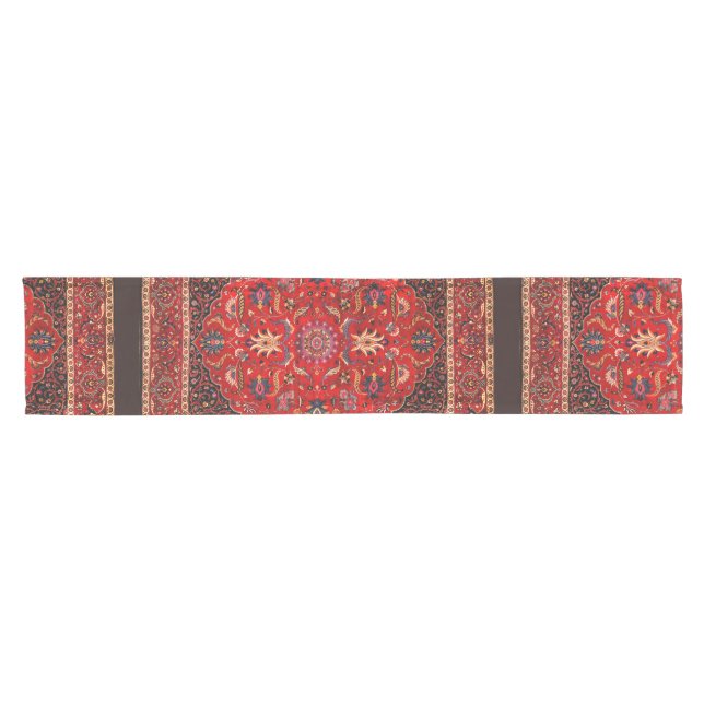 Red Persian Rug from Mashhad Short Table Runner (Horizontal)