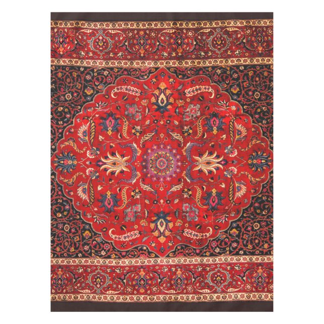 Red Persian Rug from Mashhad Tablecloth (Front)