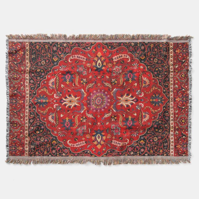 Red Persian Rug from Mashhad Throw Blanket (Front)