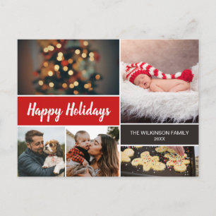 Red Personalised 2022 Photo Collage Christmas Holiday Postcard