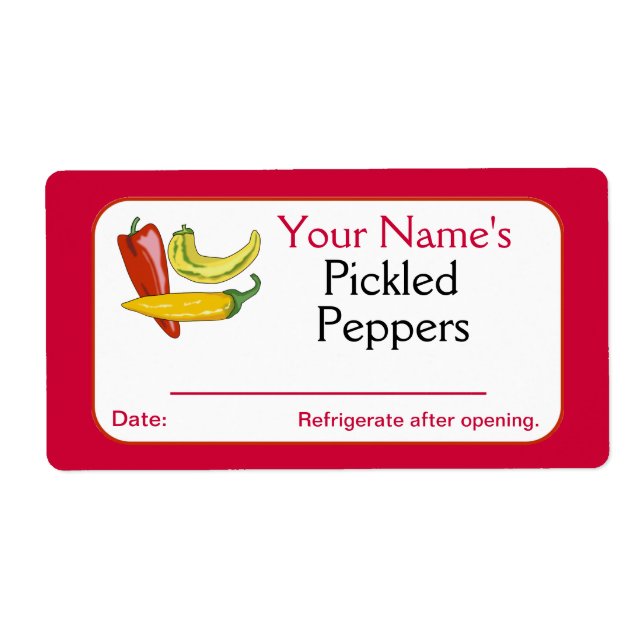 Red Personalised Canning Labels Pickled Peppers (Front)