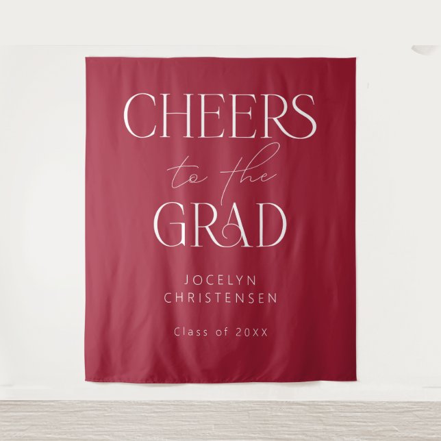 Red Personalised Cheers to the Grad Photo Backdrop Tapestry (Front)
