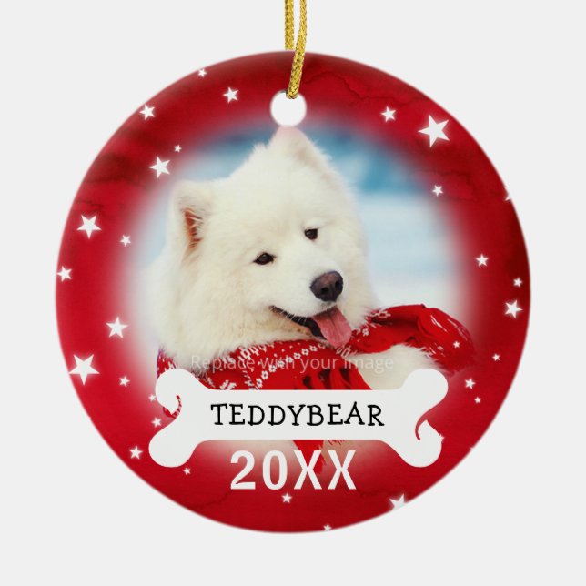 Red Personalised Dog Pet Photo Christmas Ornaments (Front)