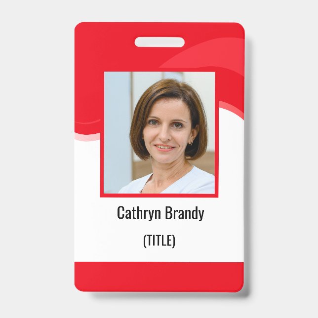 Red Personalised Employee, Photo, Bar Code & Logo ID Badge (Front)