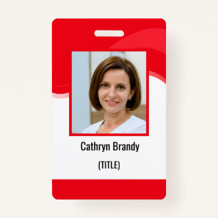 Red Personalised Employee, Photo, Bar Code & Logo ID Badge